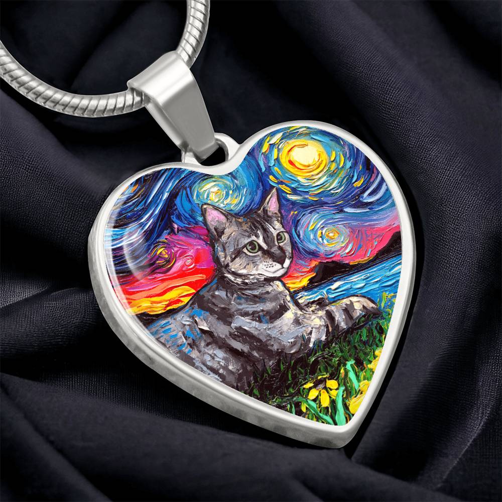 Virginia Gray Tabby Starry Night Heart Necklace