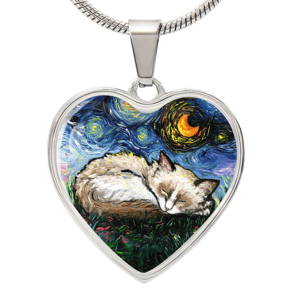 Ragdoll Kitten Starry Night Heart Necklace