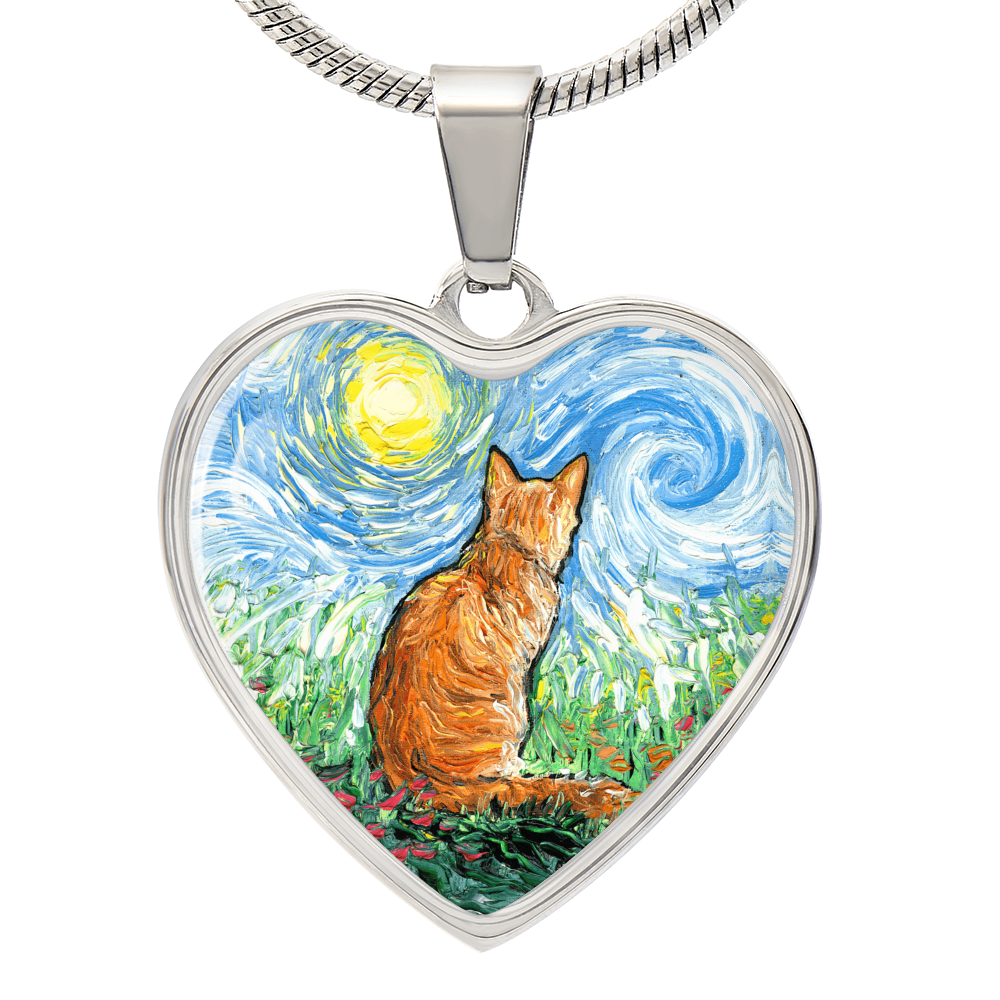 Orange Tabby Spring Morning Heart Necklace