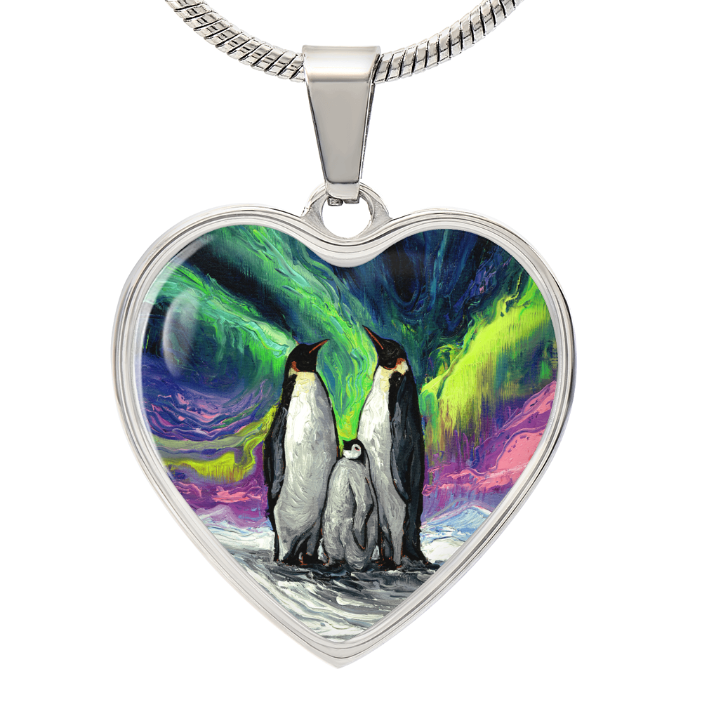Enjoying The Show Penguin Family Heart Necklace