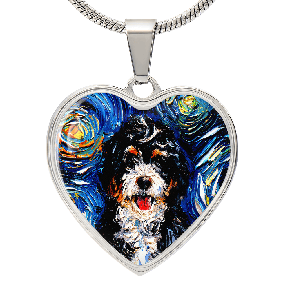 Bernedoodle Starry Night Heart Necklace