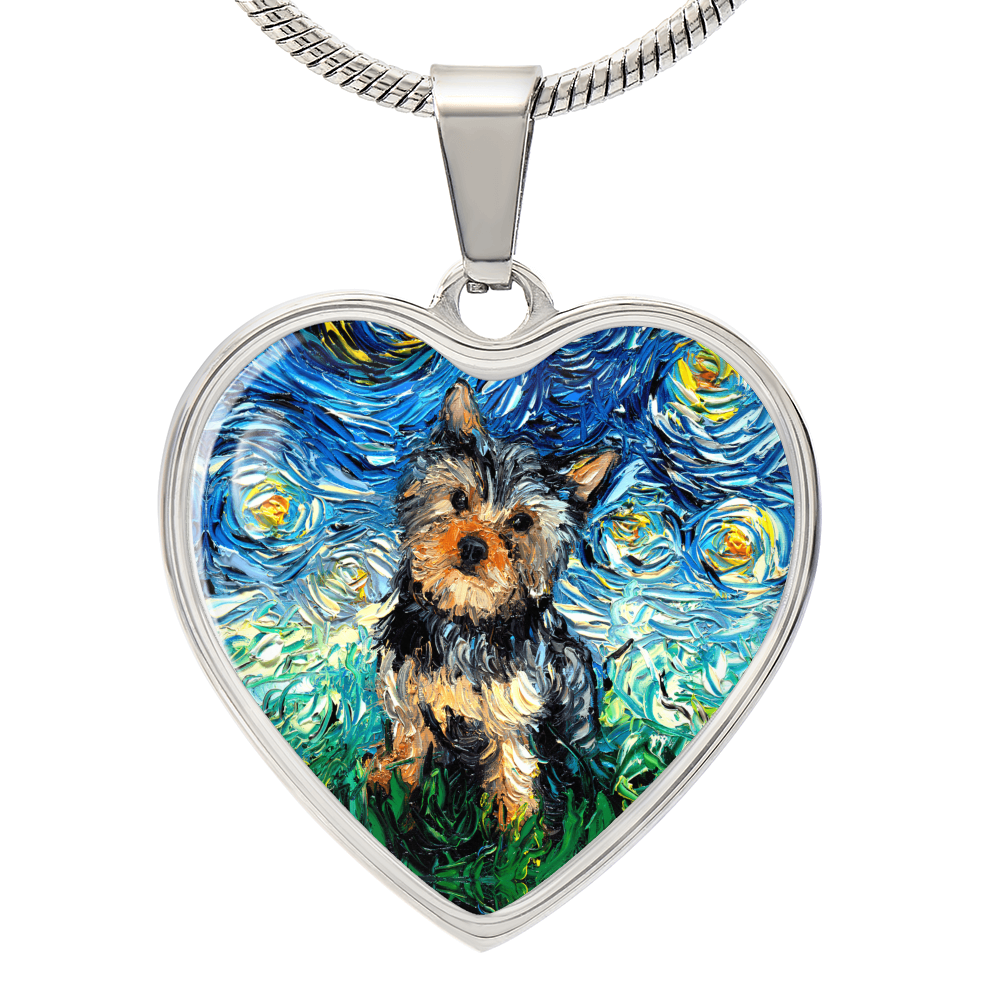 Yorkshire Terrier Starry Night Heart Necklace