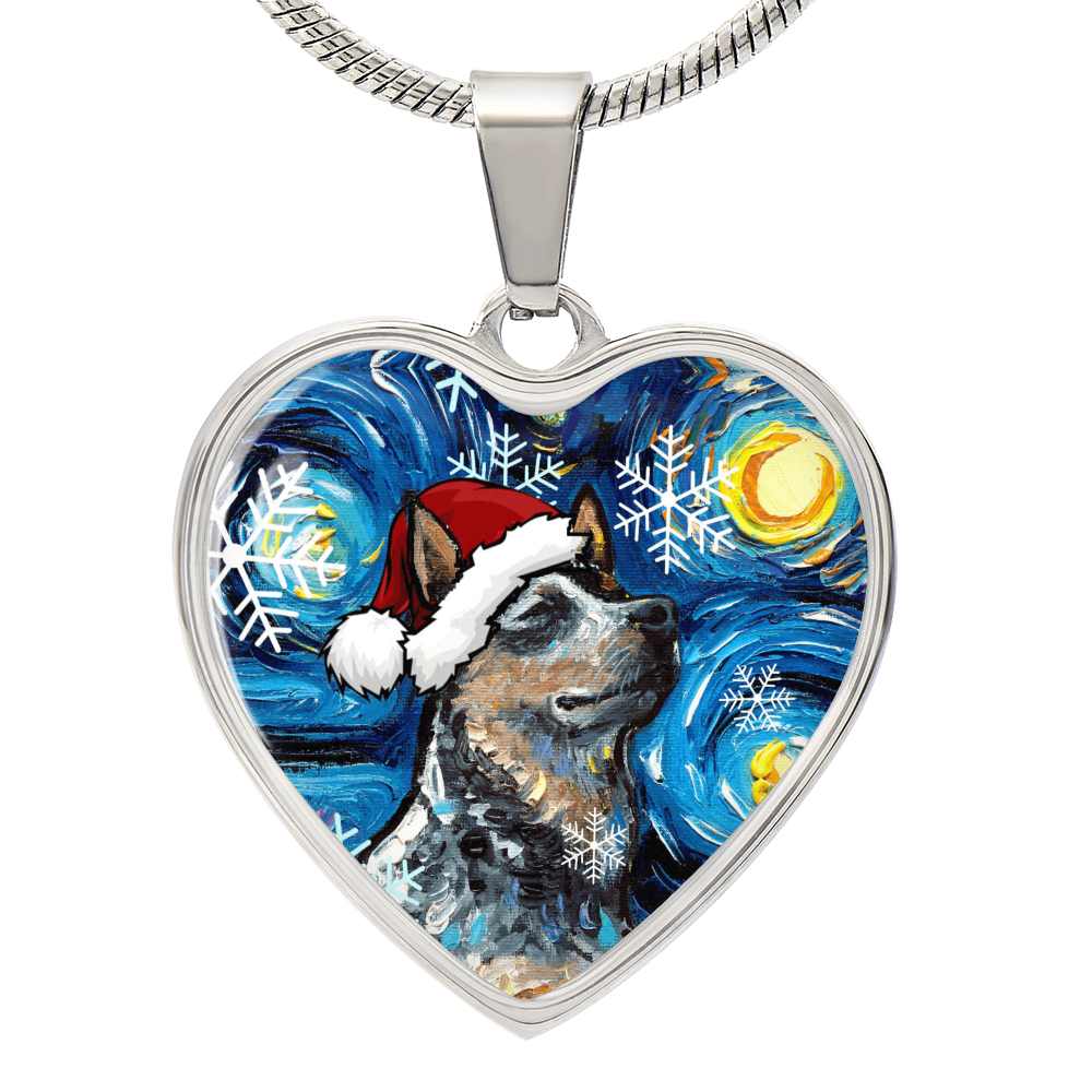 Blue Heeler Christmas Heart Necklace