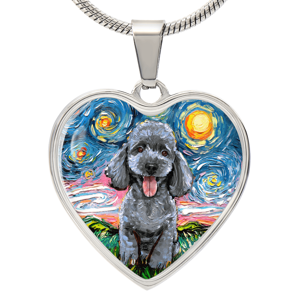 Silver Poodle Starry Night Heart Necklace