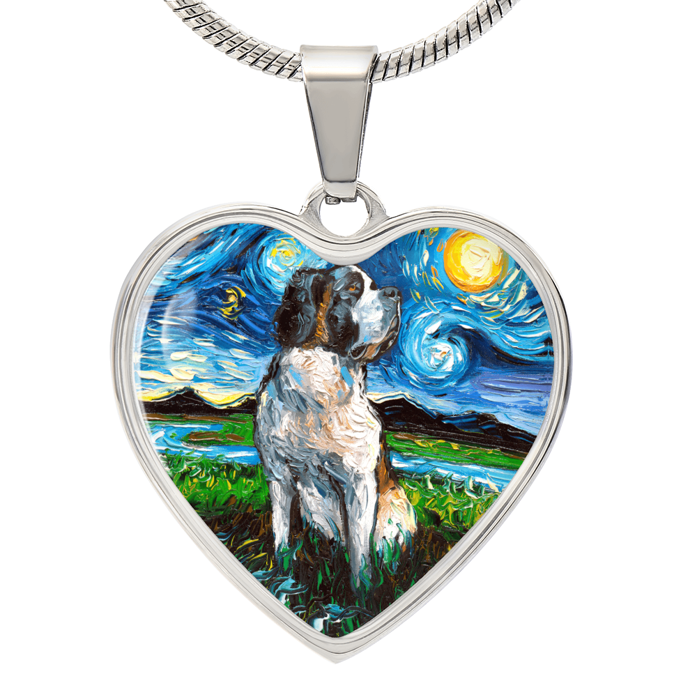 Saint Bernard Starry Night Heart Necklace