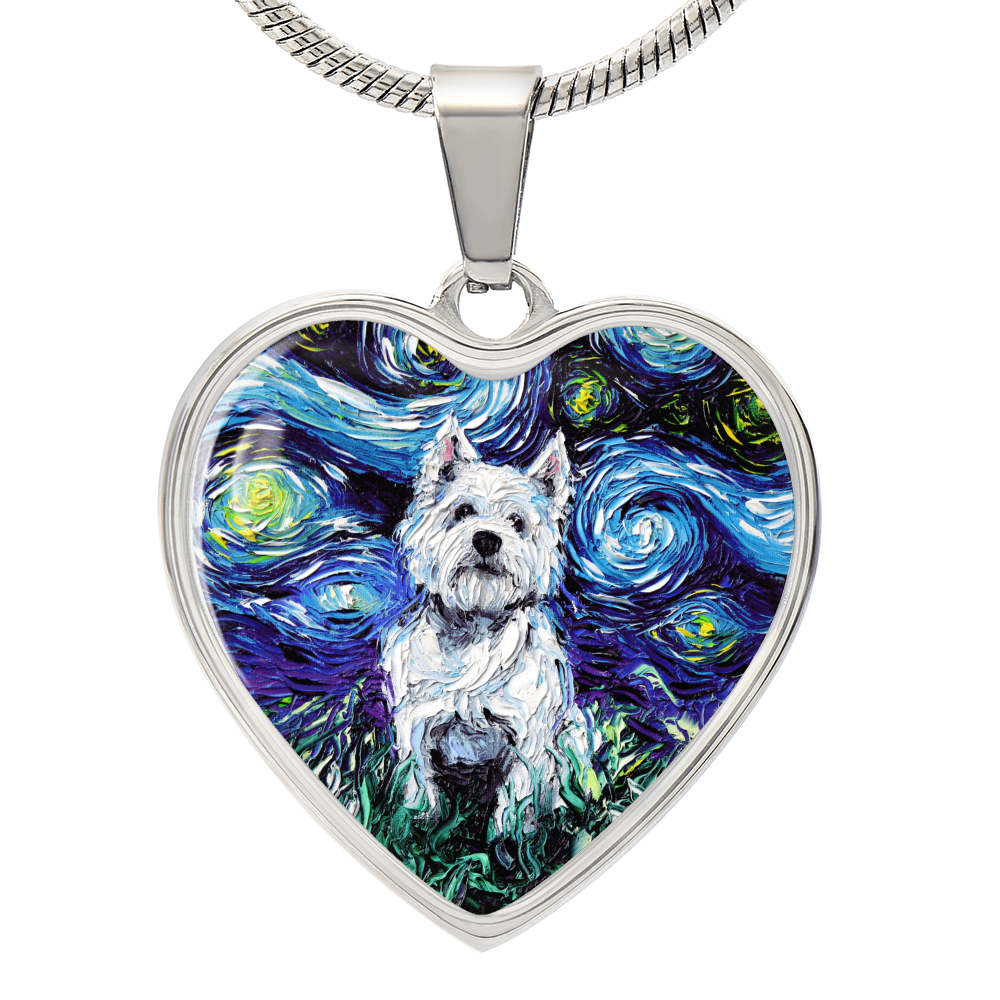 Westie Starry Night Heart Necklace