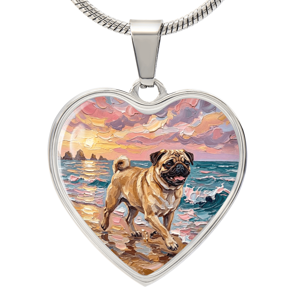 Summer Sunset - Fawn Pug Heart Necklace