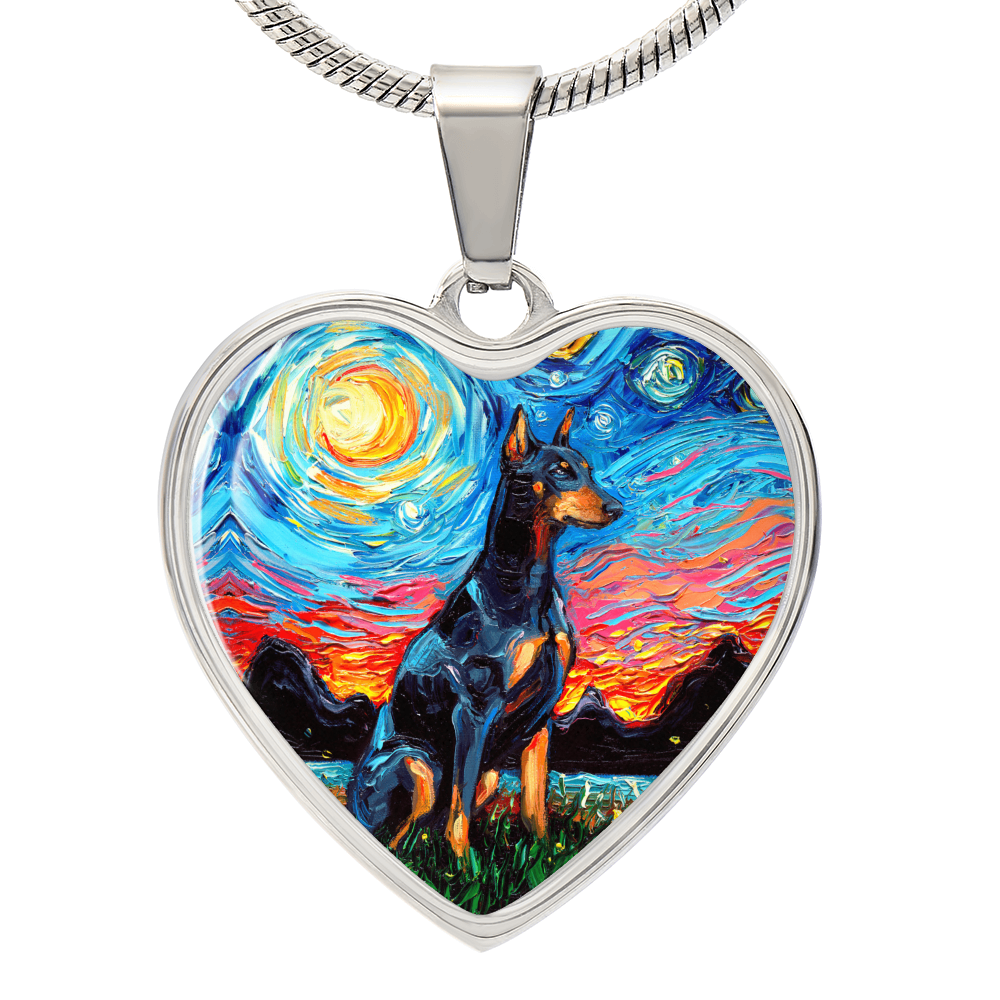 Doberman Pinscher Starry Night Heart Necklace