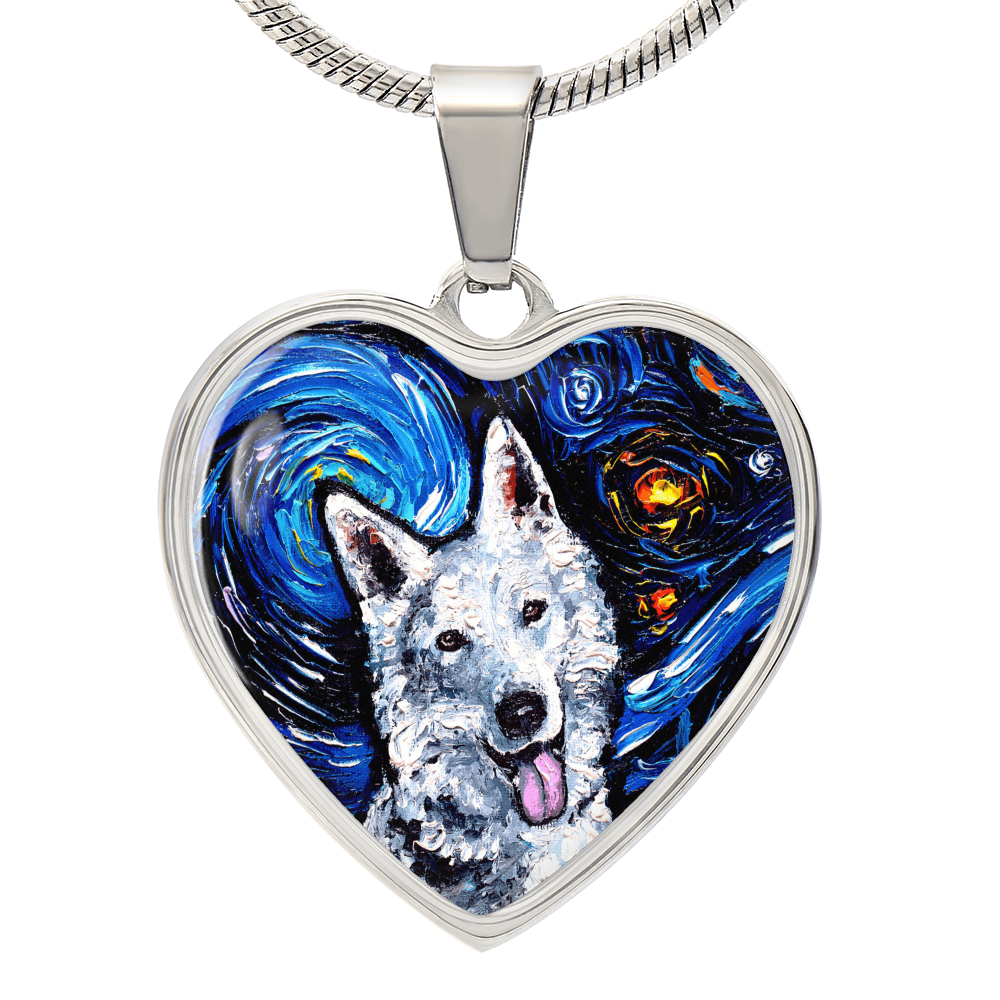 Swiss Shepherd Portrait Starry Night Heart Necklace