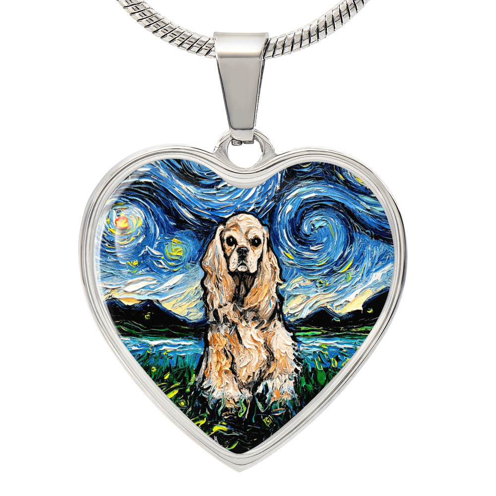 Buff American Cocker Spaniel Starry Night Heart Necklace
