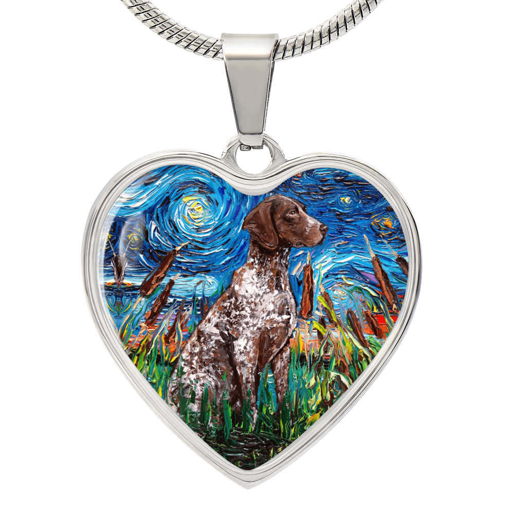 Brown German Short Hair Pointer Starry Night Heart Pendant