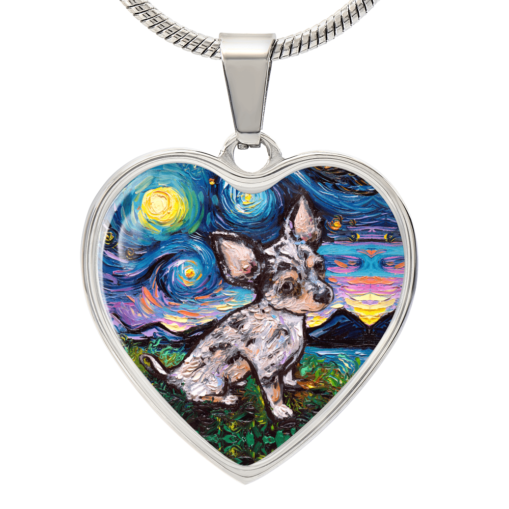 Merle Teacup Chihuahua Starry Night Heart Necklace