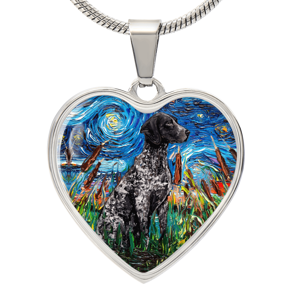 Black German Short Hair Pointer Starry Night Heart Pendant