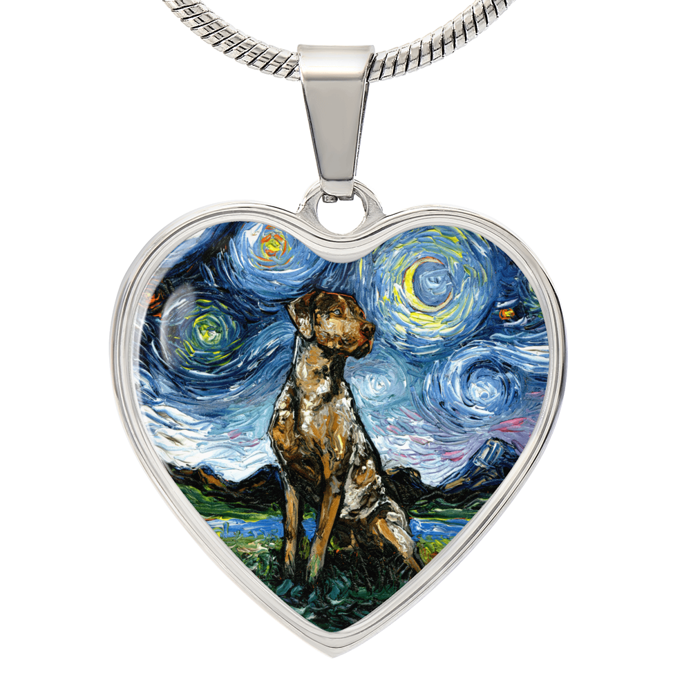 Catahoula Leopard Dog Starry Night Heart Necklace