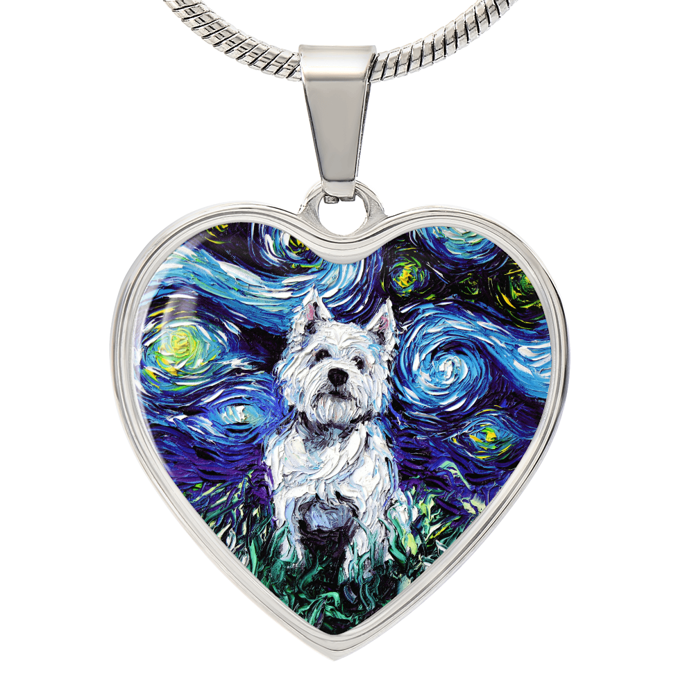 West Highland Terrier Starry Night Heart Necklace