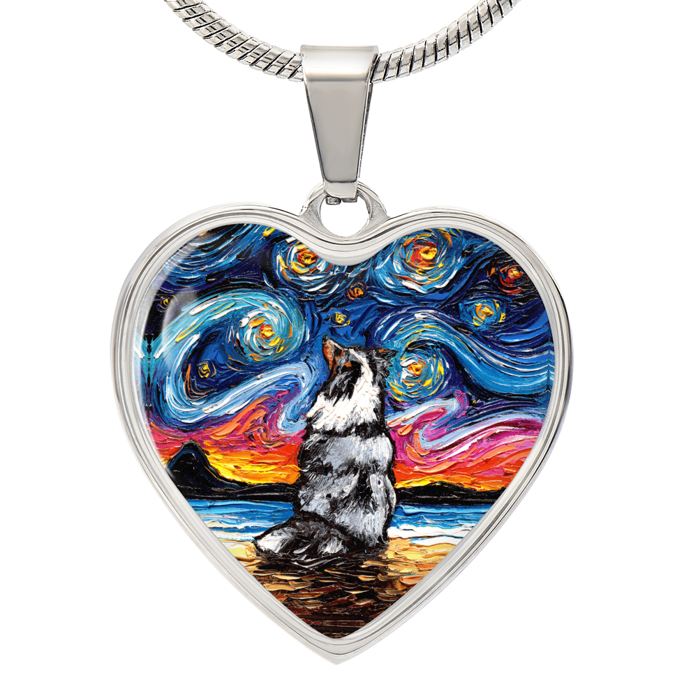 Merle Shetland Sheepdog Starry Night Heart Necklace