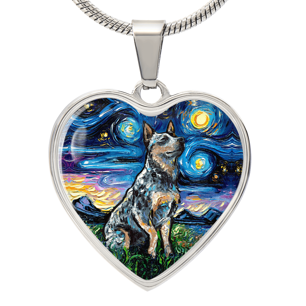 Blue Heeler Starry Night Heart Necklace