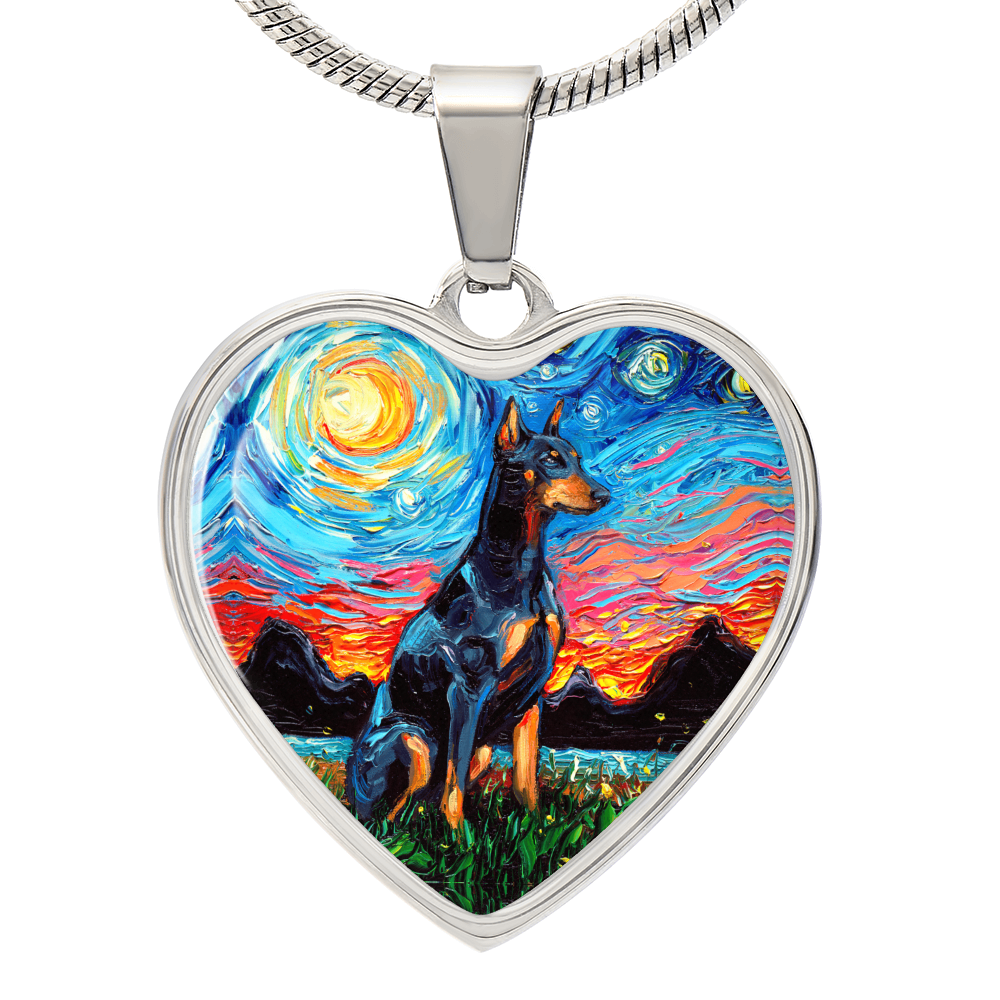 Doberman Pinscher Starry Night Heart Necklace