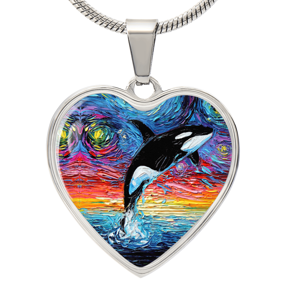 Orca Starry Night Heart Necklace