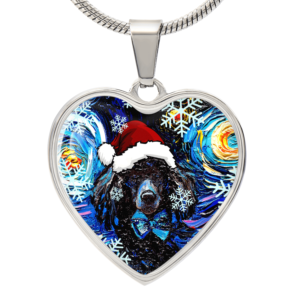 Santa Black Poodle Heart Necklace