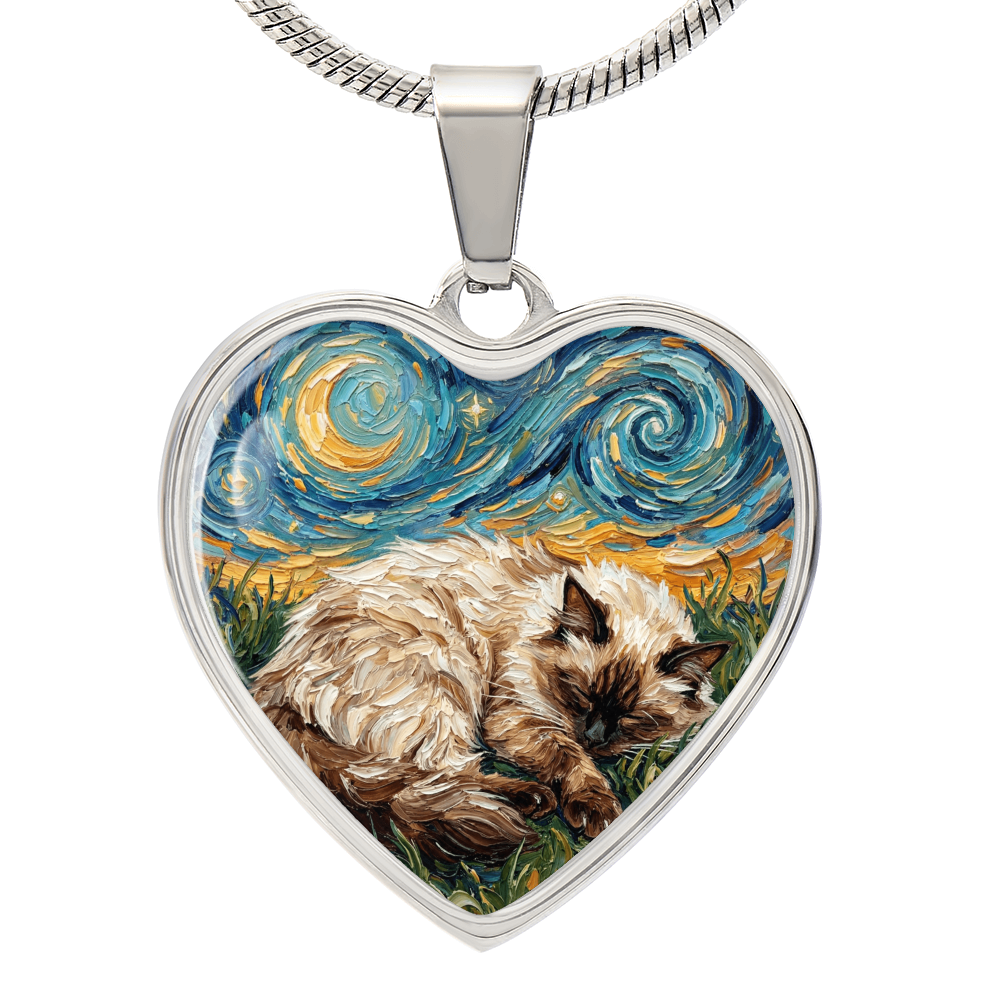 Sleepy Birman Night Heart Necklace