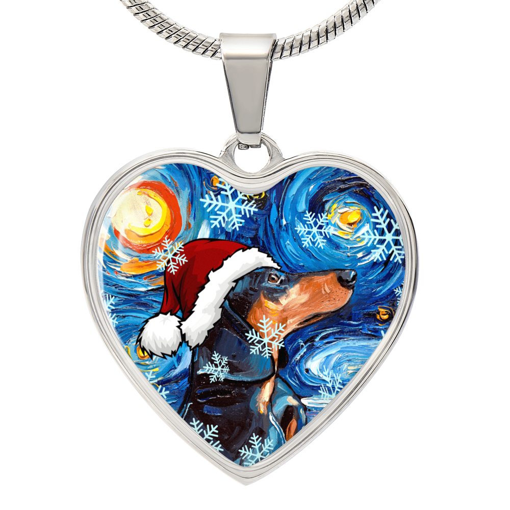 Santa Black and Tan Dachshund Heart Necklace