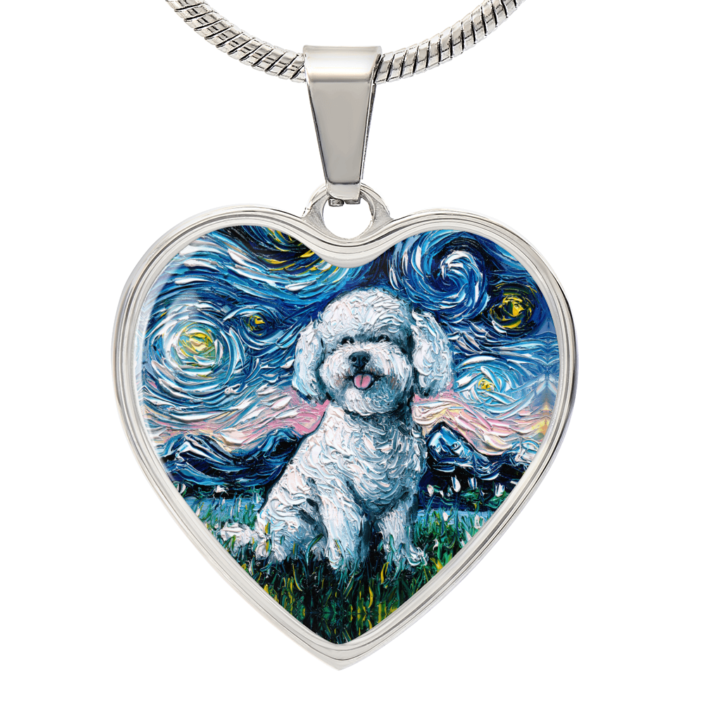 Bichon Frise Starry Night Heart Necklace