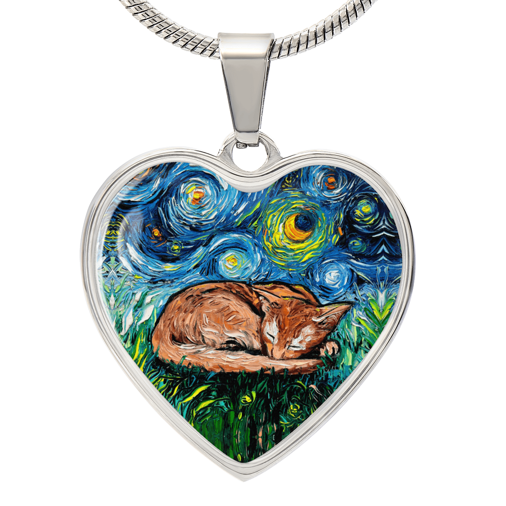 Abysinnian Cat Starry Night Heart Necklace