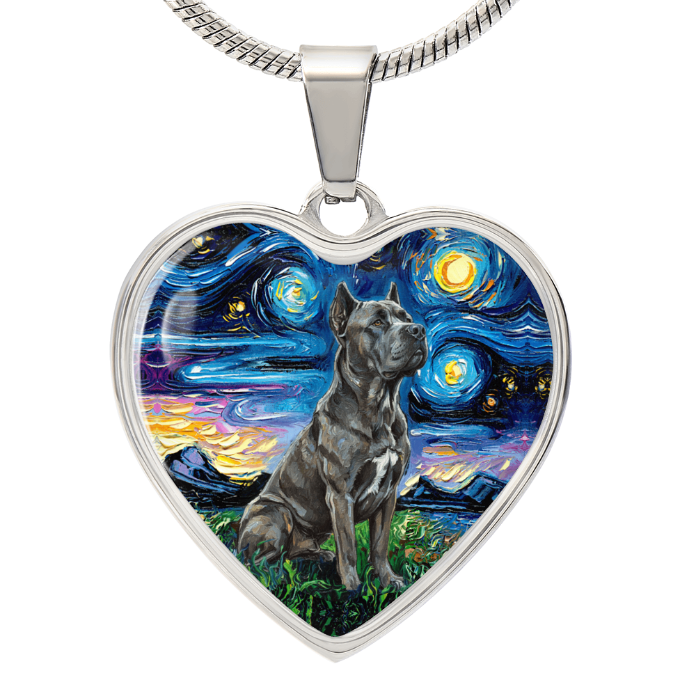 Cane Corso Starry Night Heart Necklace