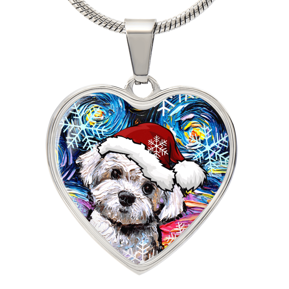 Maltipoo Christmas Heart Necklace