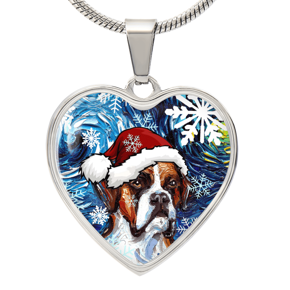 Boxer Christmas Heart Necklace