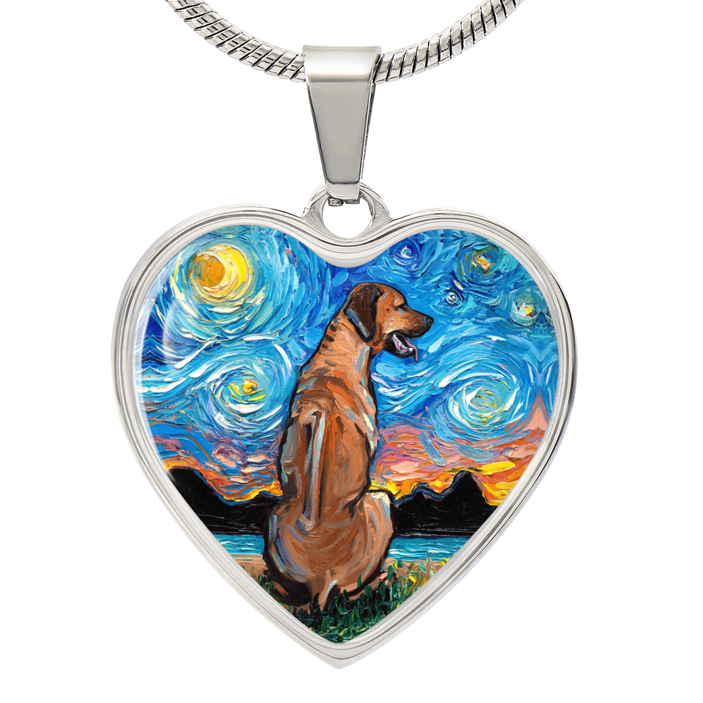 Rhodesian Ridgeback Starry Night Heart Necklace