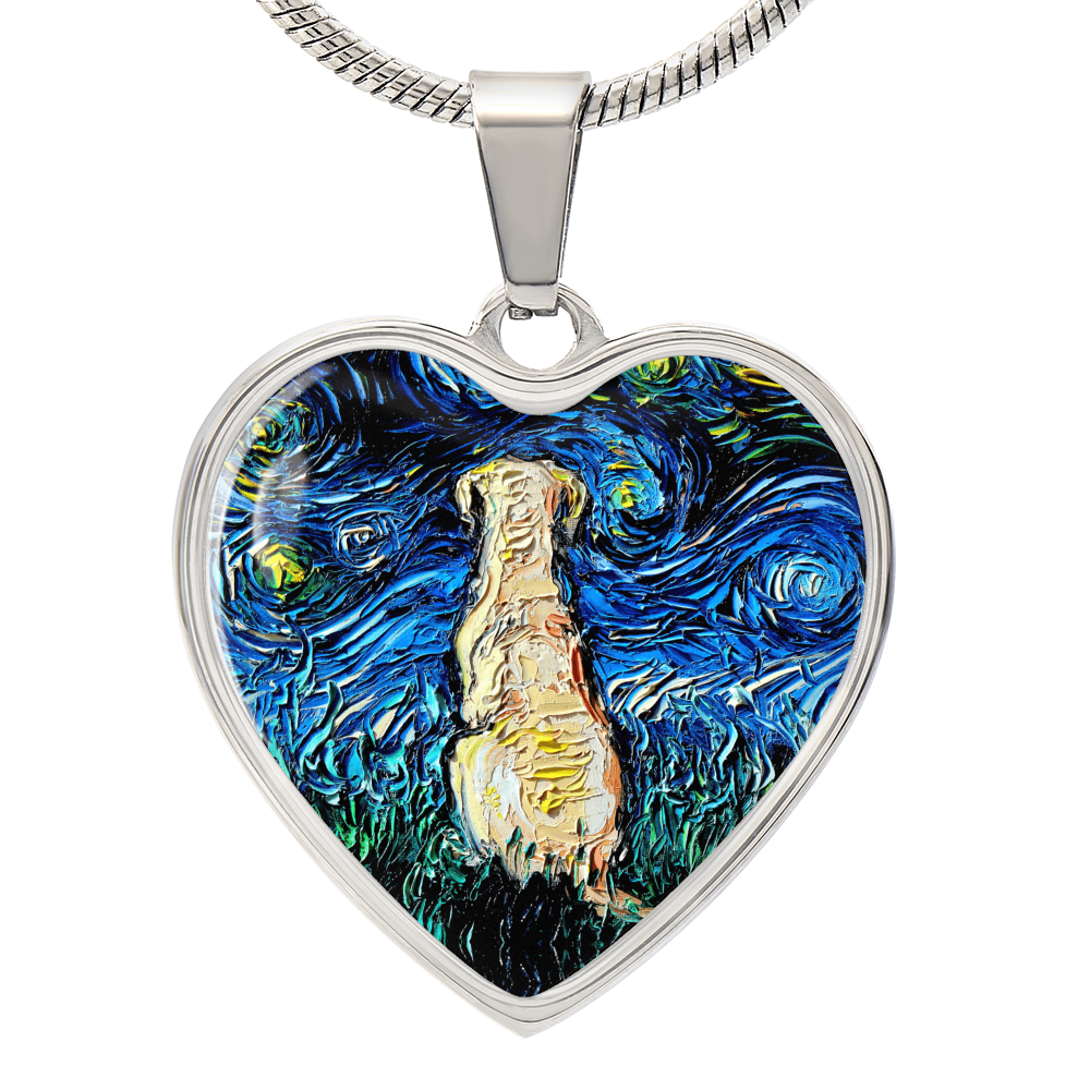 Yellow Labrador Back Starry Night Heart Necklace