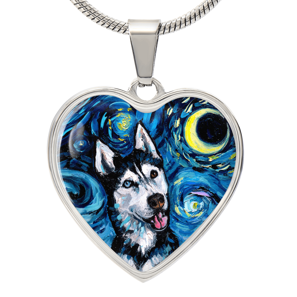 Happy Husky Starry Night Heart Necklace