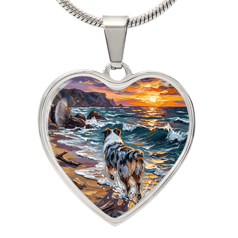 Beach Day - Merle Aussie Shepherd Heart Necklace