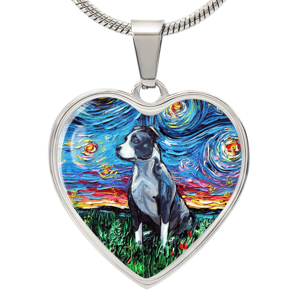 Pit Bull Starry Night Heart Necklace