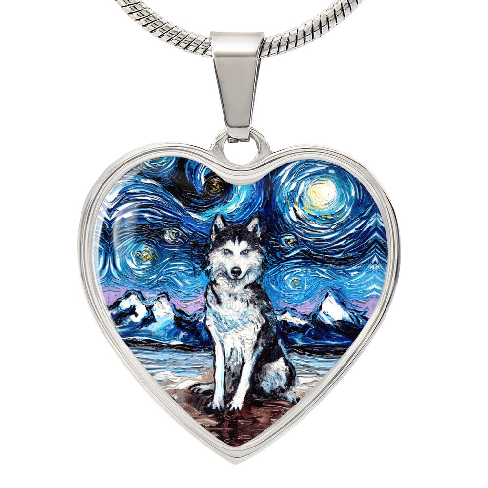 Husky Starry Night Heart Necklace