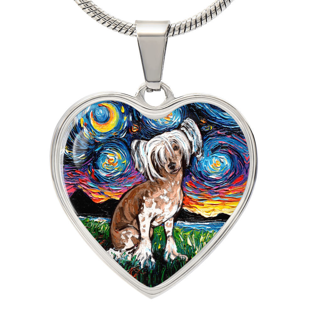 Chinese Crested Starry Night Heart Necklace