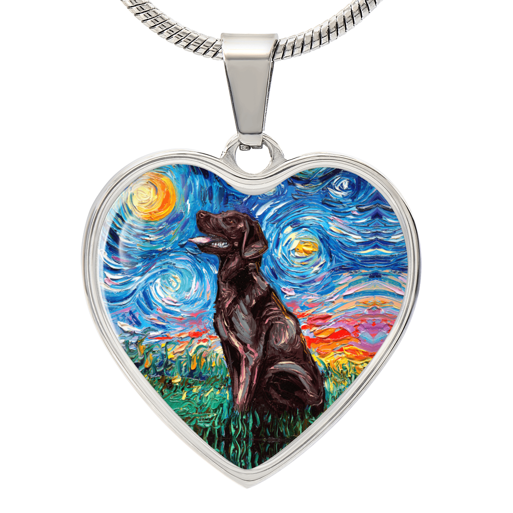 Chocolate Labrador Starry Night Heart Necklace