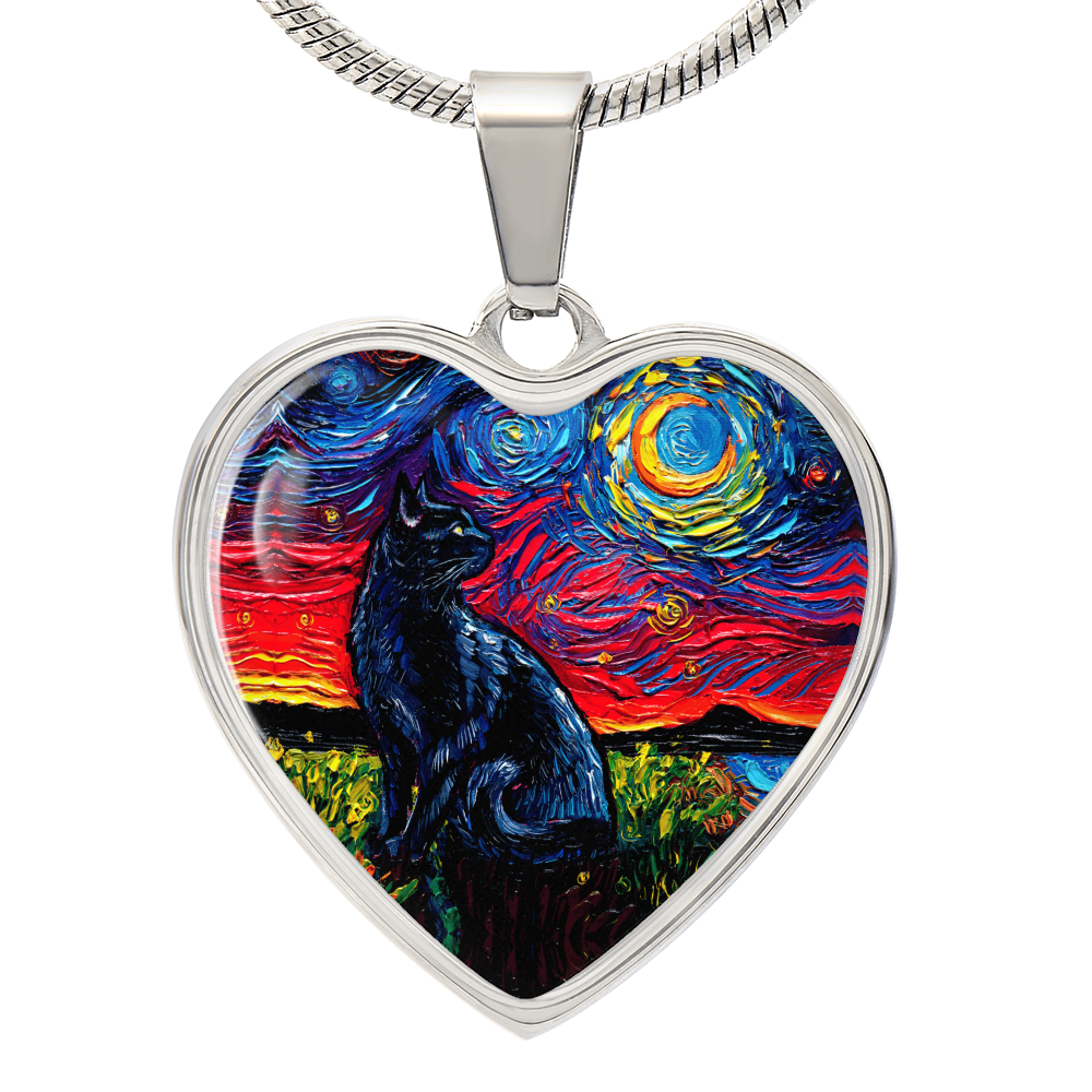 Black Cat 2 Starry Night Heart Necklace