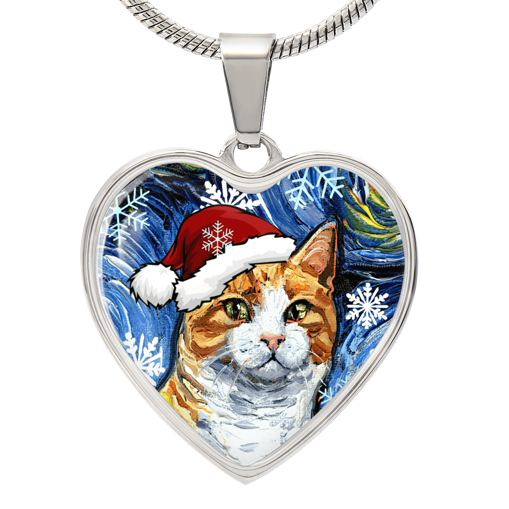 Orange Tuxedo Tabby Christmas Heart Necklace