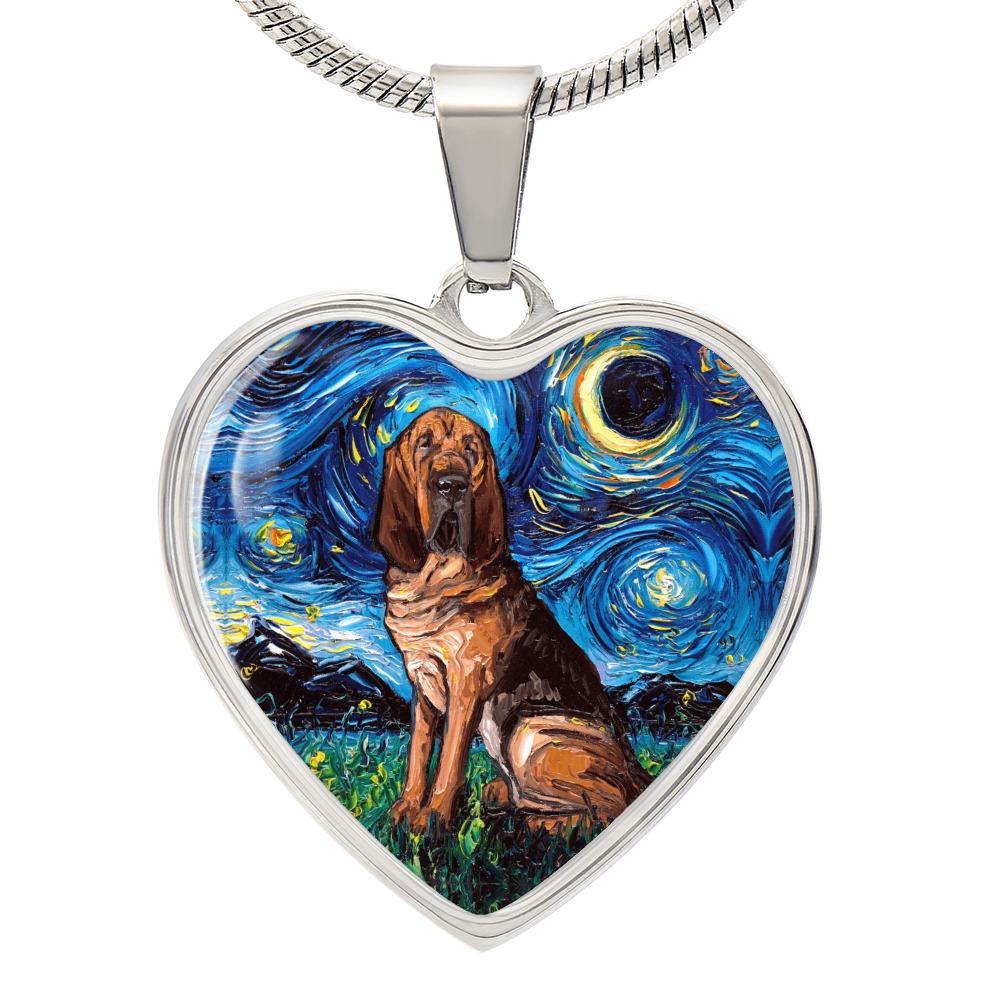 Bloodhound Starry Night Heart Necklace