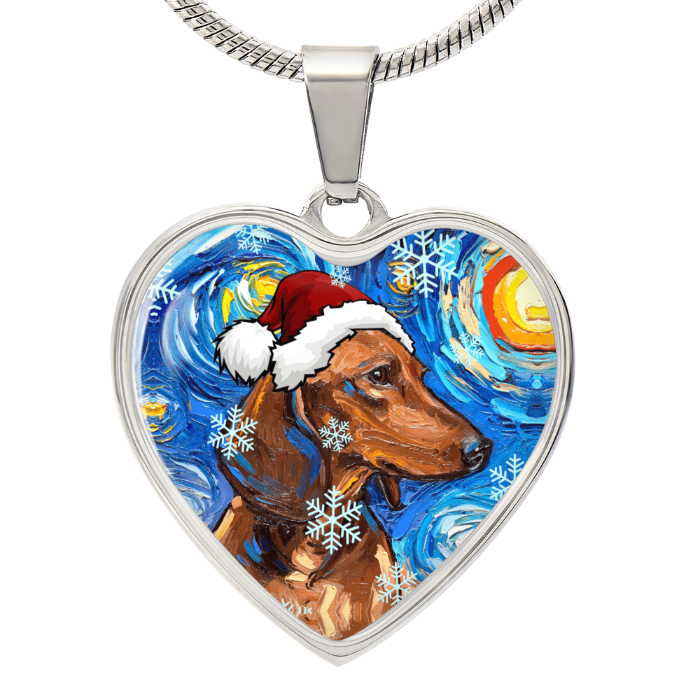 Brown Dachshund Christmas Necklace