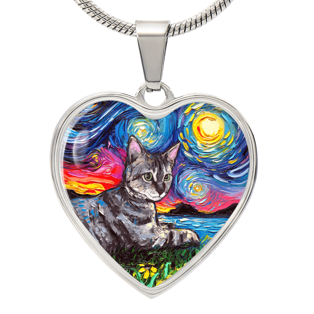 Virginia Gray Tabby Starry Night Heart Necklace