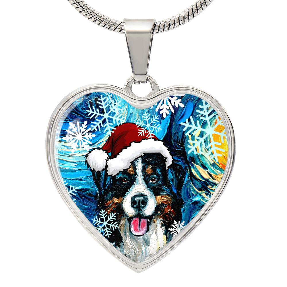 Santa Bernese Mountain Dog Heart Necklace
