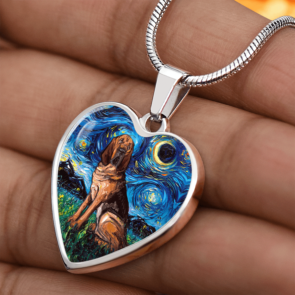 Bloodhound Starry Night Heart Necklace