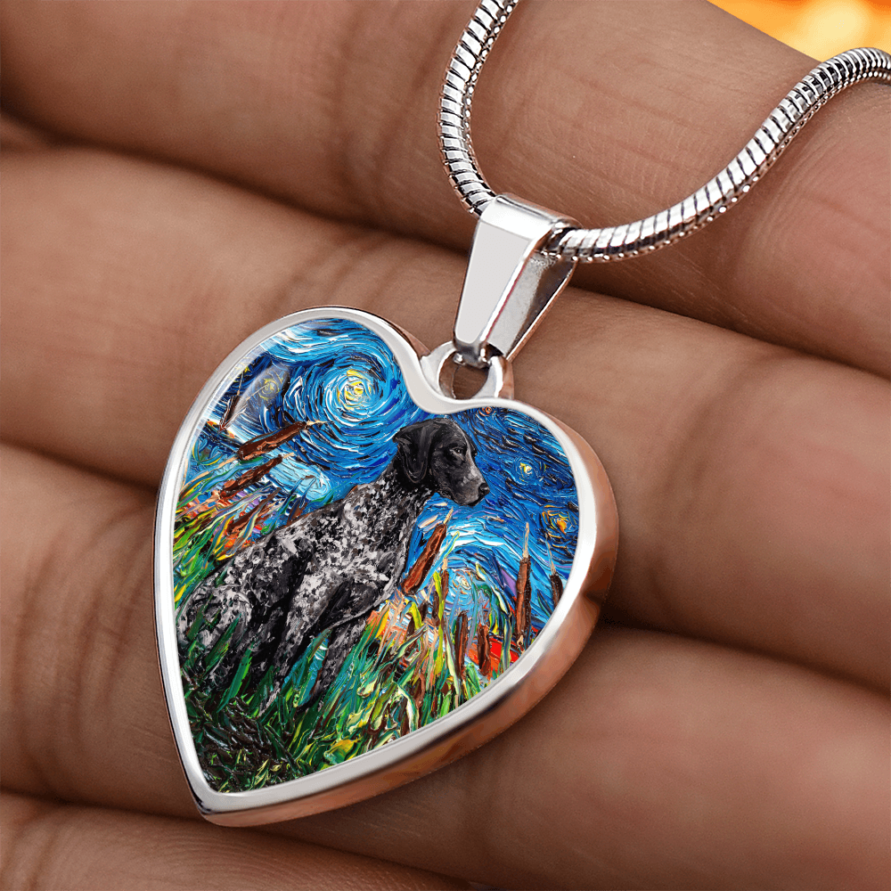 Black German Short Hair Pointer Starry Night Heart Pendant