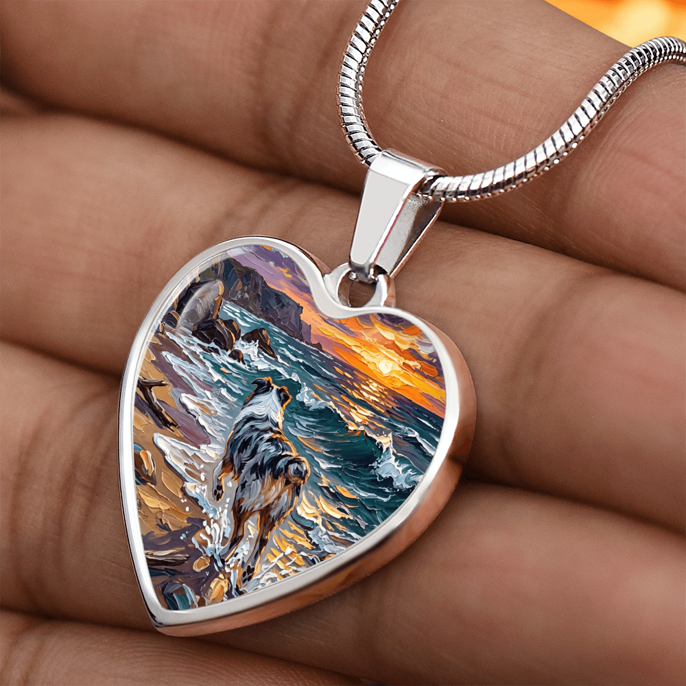 Beach Day - Merle Aussie Shepherd Heart Necklace