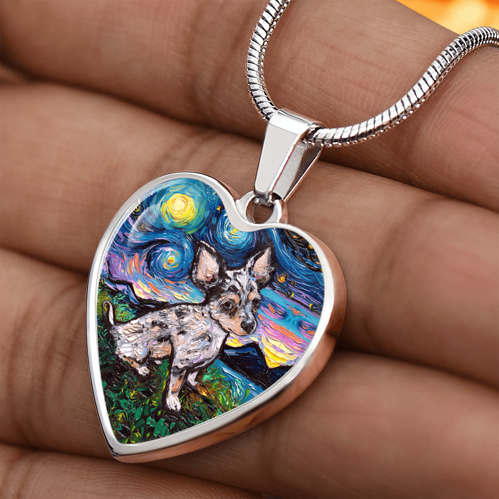 Merle Teacup Chihuahua Starry Night Heart Necklace