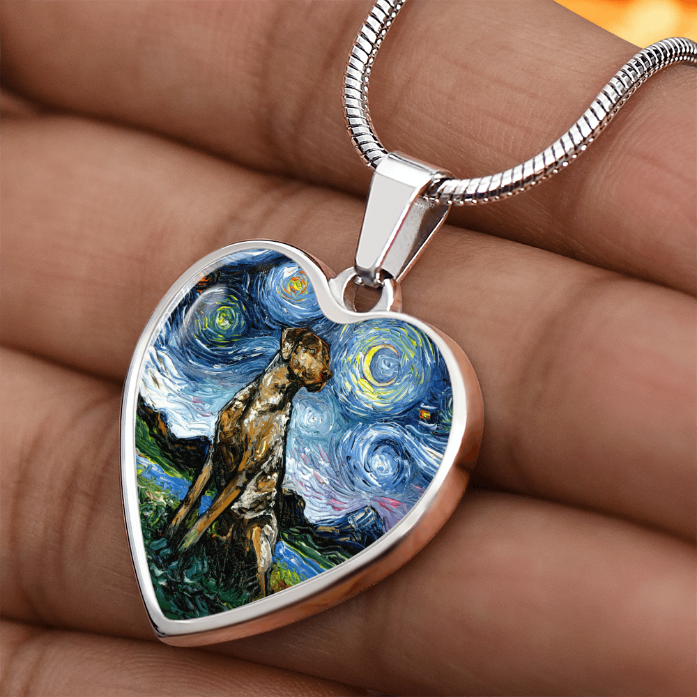 Catahoula Leopard Dog Starry Night Heart Necklace